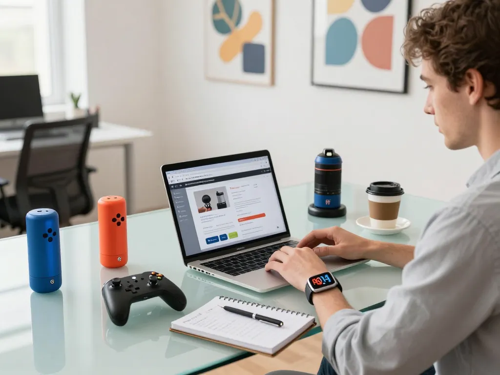 Discover trending tech gadgets showcased in a modern workspace