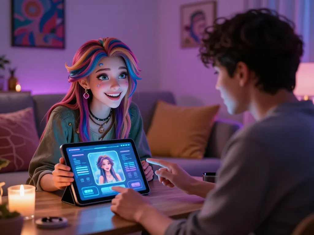 Engaging NSFW AI chat scene with a virtual character interacting with a user, showing innovative design and playful atmosphere for nsfw ai chat.