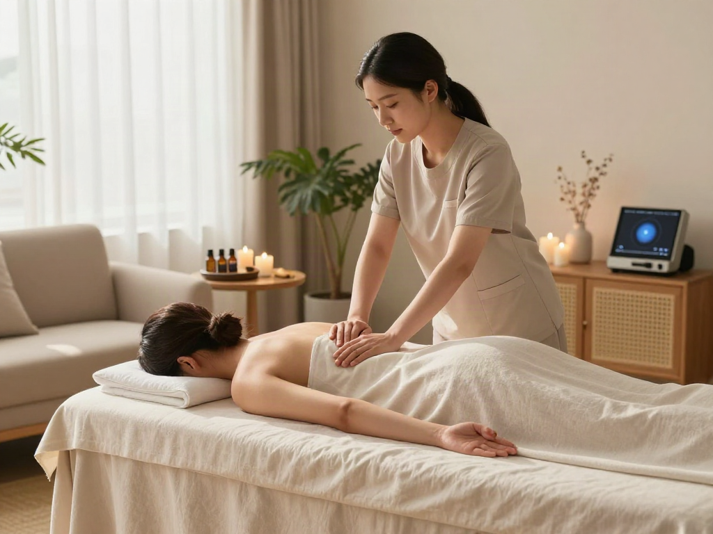 Experience a calming 검단출장마사지 session in a serene home environment with soothing elements.