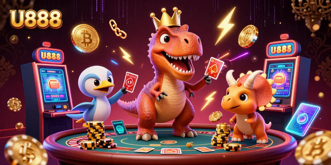 U888 casinos offer a thrilling experience with friendly dinosaurs shuffling cards and stacking chips.