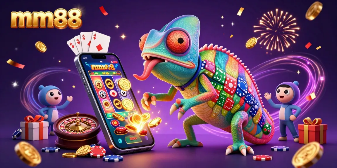 Experience exciting gameplay at mm88 with a vibrant chameleon casino owner and engaging slot games.