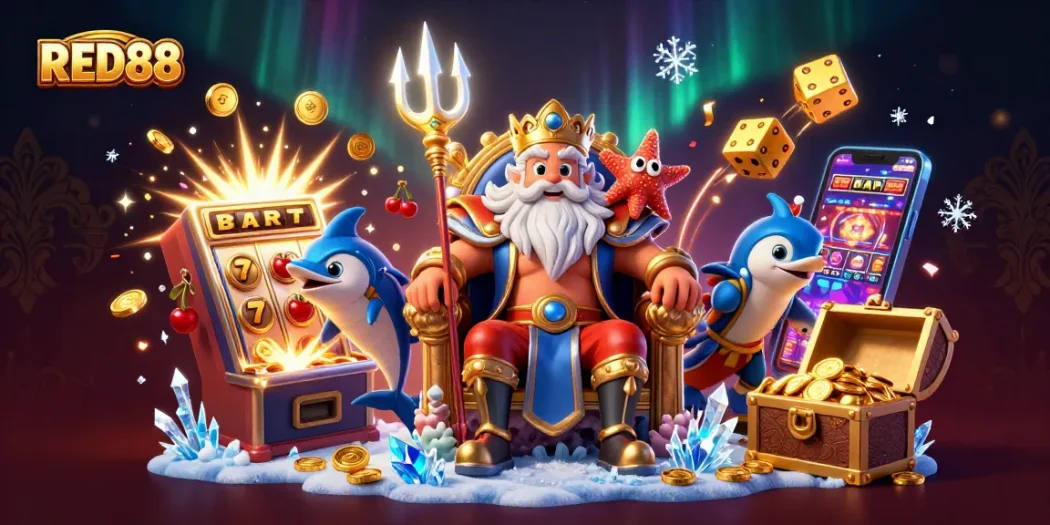 Experience the excitement of RED88 casino games with vibrant visuals and energized characters.