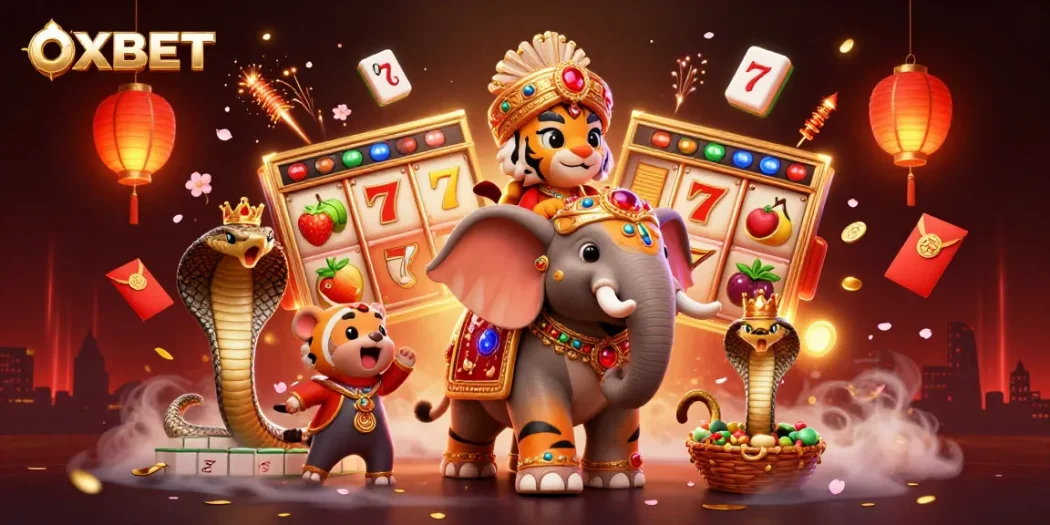 Experience thrilling gaming at OXBET with a vibrant 3D casino scene featuring majestic characters and vibrant game elements.