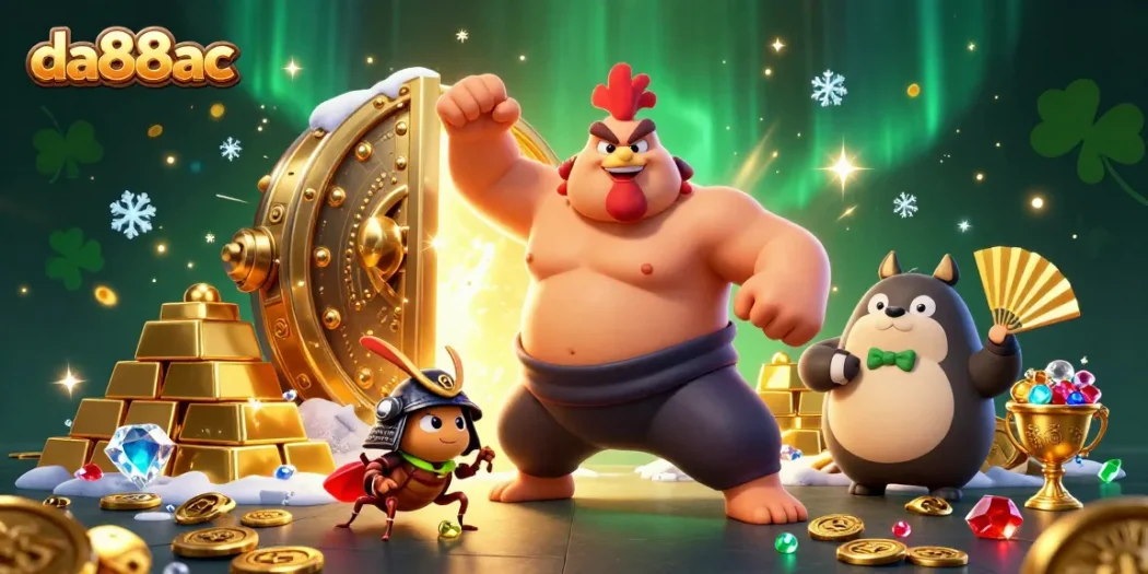 Engage in thrilling games at da88ac with a vibrant 3D casino scene showcasing fortune and excitement.